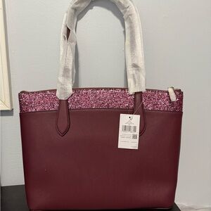 NWT KATE SPADE Elegant Burgundy Glitter Tote Bag